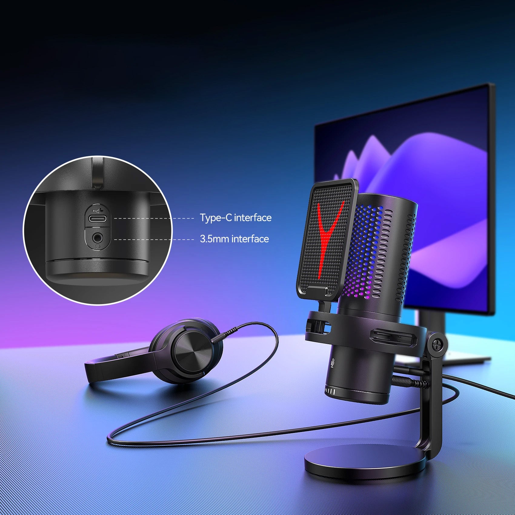 AYEBEAU - Microfone Condensador para Gaming, Streaming e Podcast