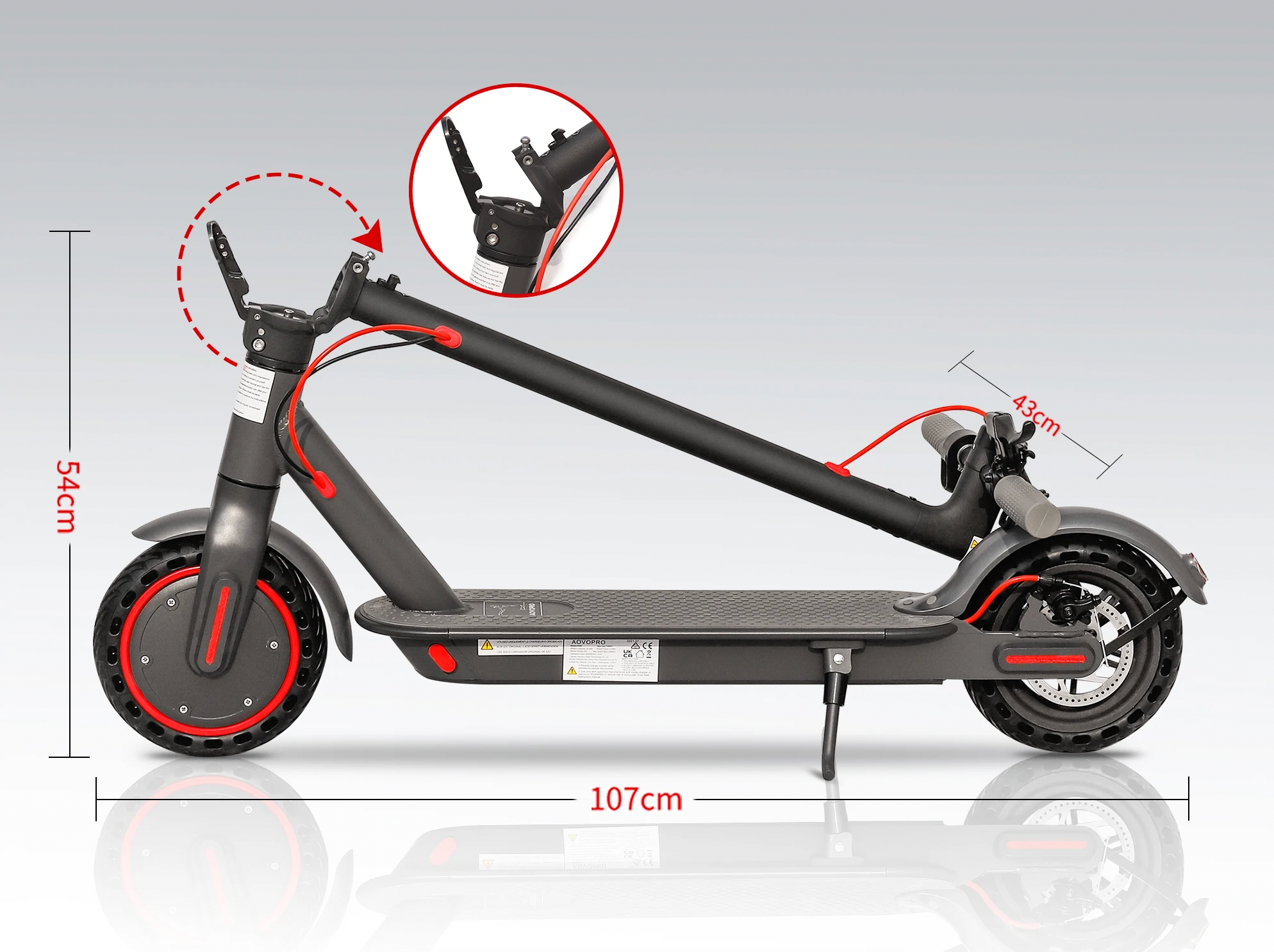 Trotinete AOVOPRO ES80 Elétrica com Luz LED - Motor de 350W, Bateria de 10.5Ah, Velocidade Máxima de 31 km/h, Longo Alcance