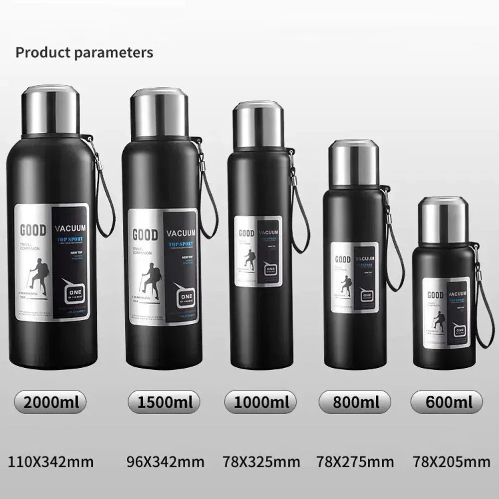 Garrafa Térmica de Grande Capacidade – Aço Inoxidável 2L, Isolamento a Vácuo 24h