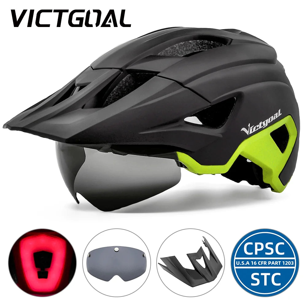 Capacete VICTGOAL com Luz LED – MTB e Estrada, Viseira Magnética, Ventilado