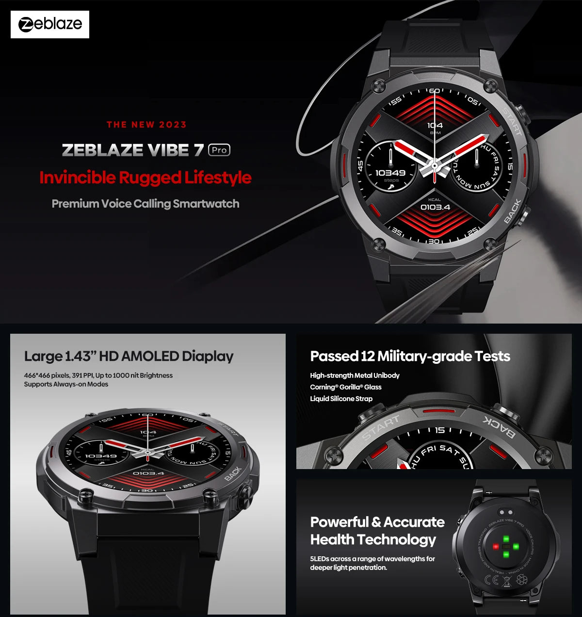 Smartwatch ZEBLAZE Vibe 7 Pro – AMOLED 1.43