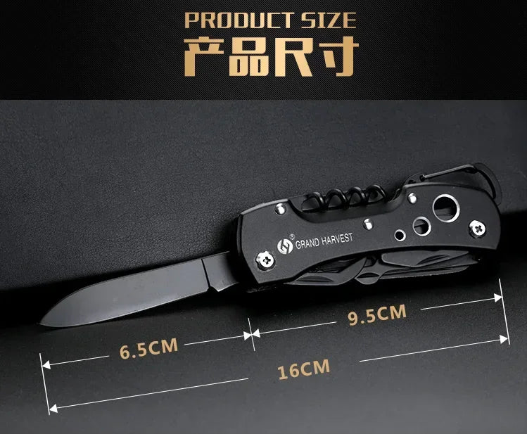 Canivete Multifuncional GRAND HARVEST – 13 Funções, Lâmina Aço Inoxidável 420, Design Dobrável