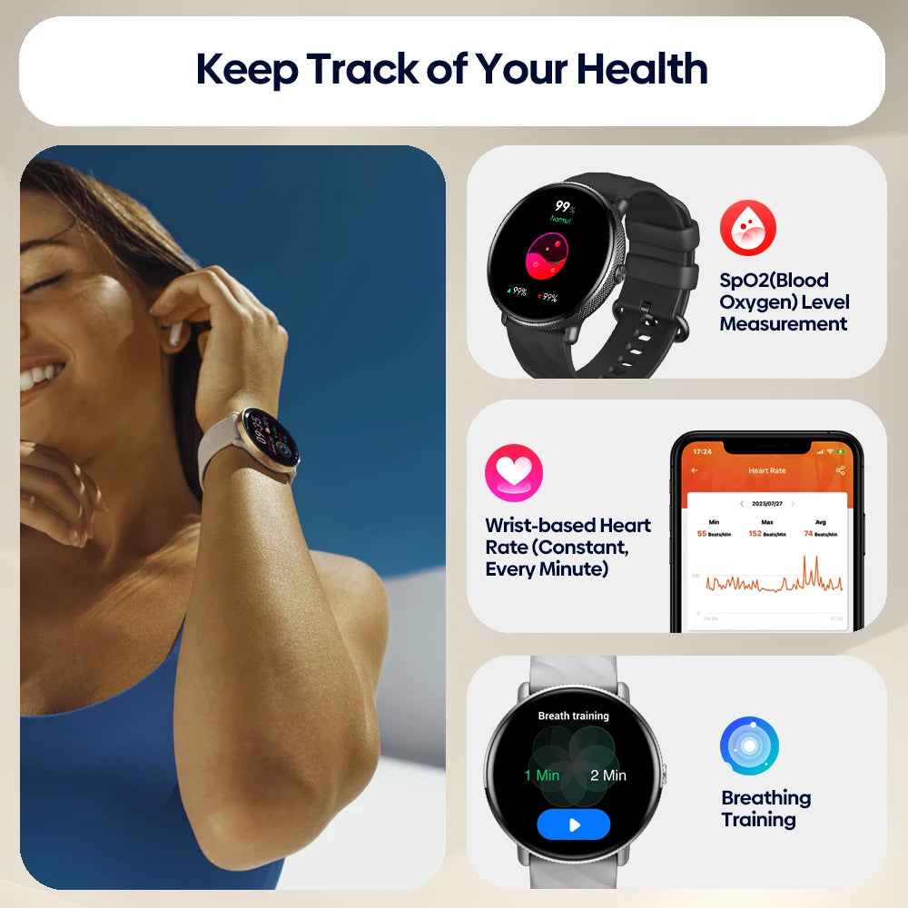 Smartwatch ZEBLAZE GTR 3 Pro - Strava, Amoled, Monitorização de Saúde, Modos Desportivos, Chamadas Bluetooth e Funcionalidades Avançadas