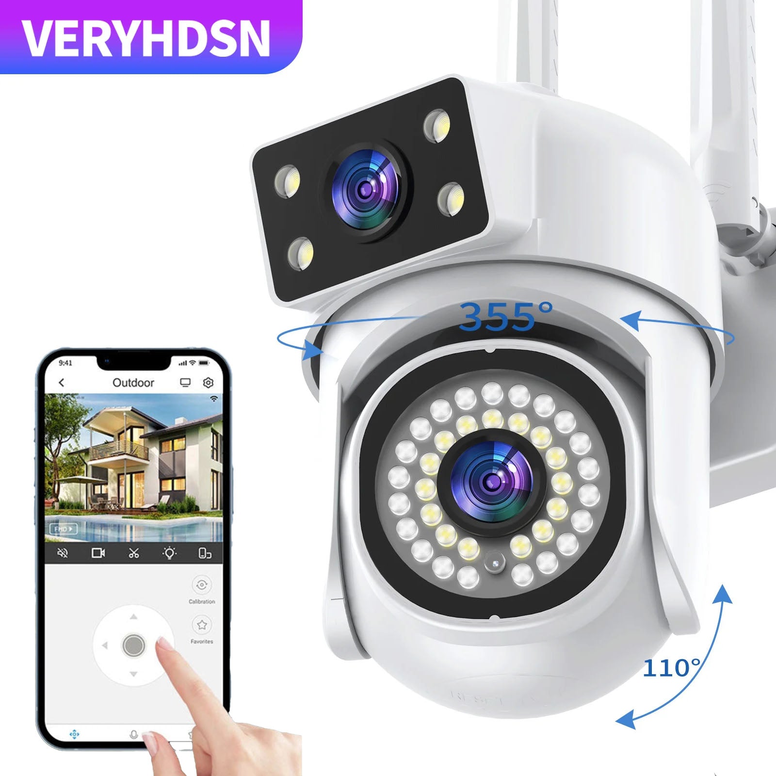 Câmera de Vigilância PTZ 4K Wi-Fi - 8MP - Deteção de Movimento, Visão Noturna, Áudio, Zoom 8X