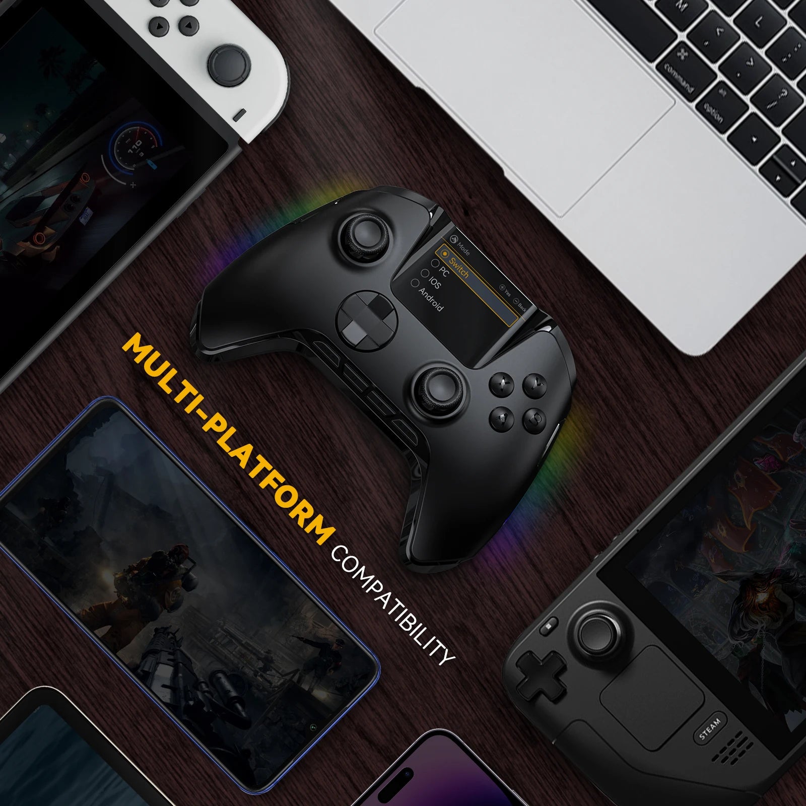 Comando Gaming MANBA ONE V2 – Wireless, Ecrã, compatível PC, Switch, IOS e Android