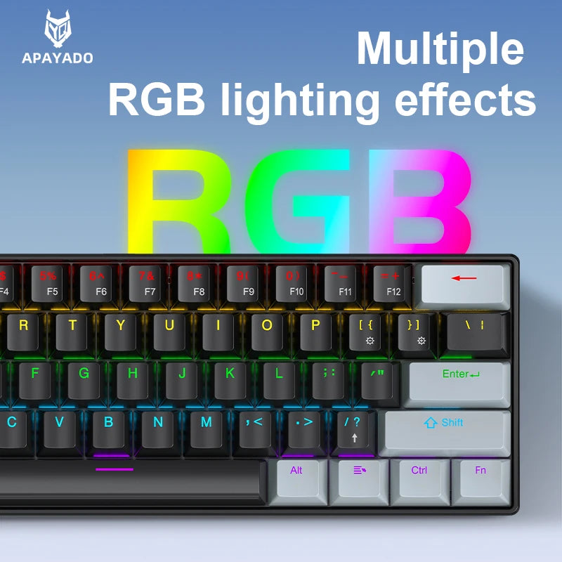 Teclado Mecânico APAYADO K61 – 61 Teclas, RGB Multicor, Switches Azuis e Vermelhos