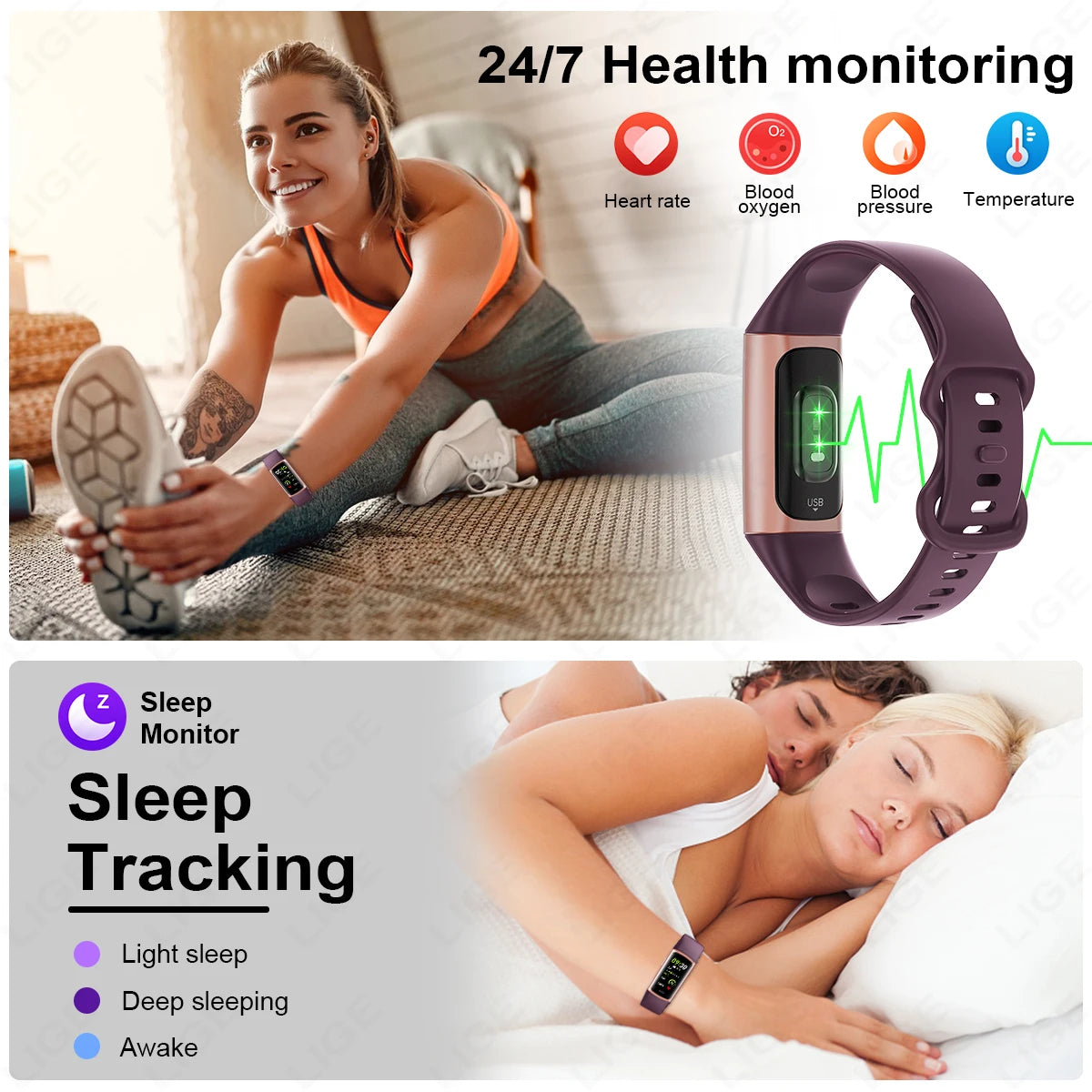 Smartwatch Fitness LIGE Sport – Pulseira Inteligente Desportiva com ecrã AMOLED