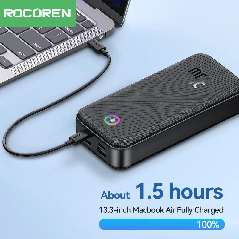 Power Bank ROCOREN - 20000mAh, Saída 35W, Carregamento Ultra-Rápido