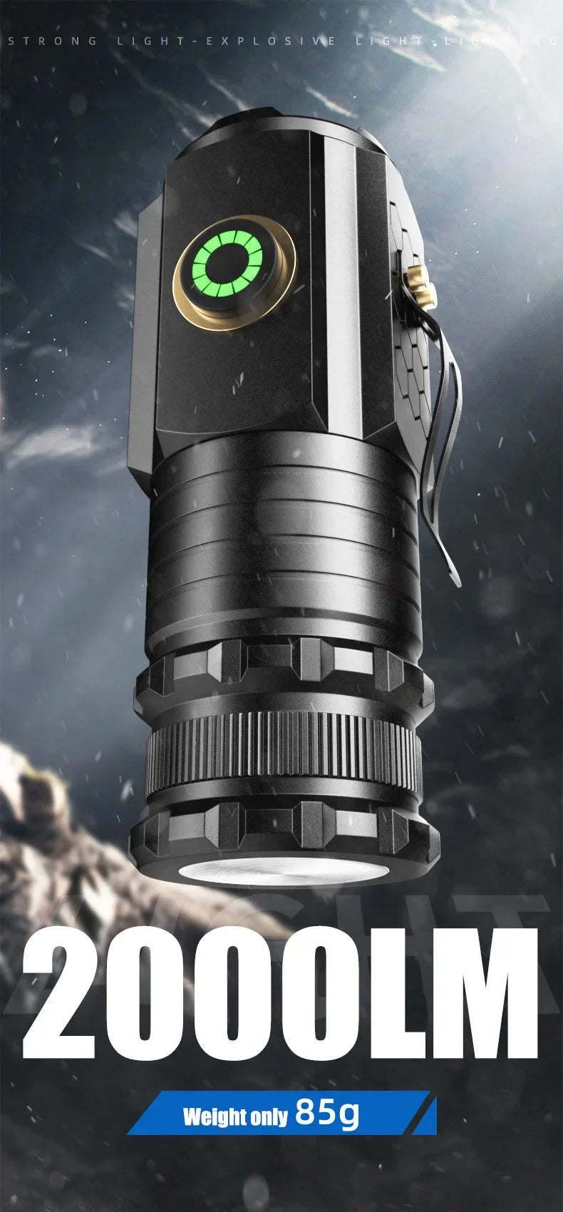 Lanterna LED Mini KENSUN T8 – 2000 Lumens, USB-C, Zoom, Íman Traseiro, 5 Modos