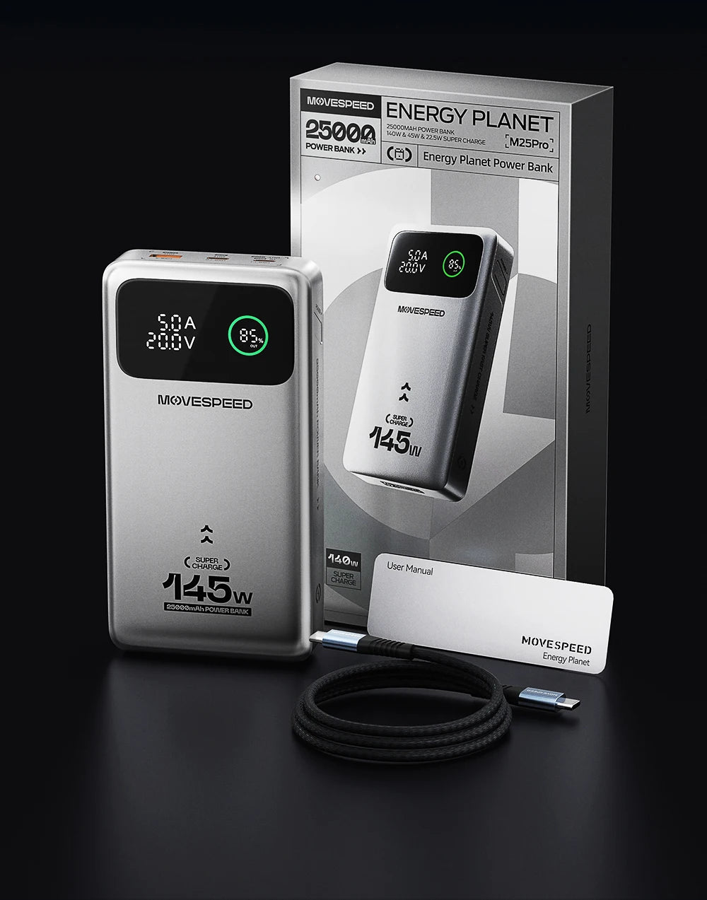 Power bank MOVESPEED M25 Pro - 25000mAh, Carregamento Ultra-Rápido, Ecrã digital