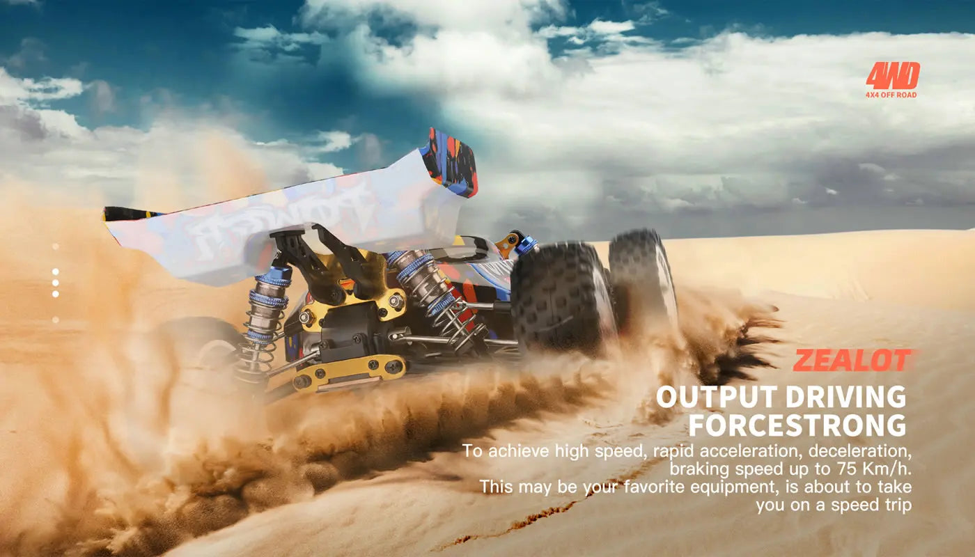 Carro Telecomandado 75KM/H - WLTOYS 124007 – Brushless, 4WD, 1:12 RTR