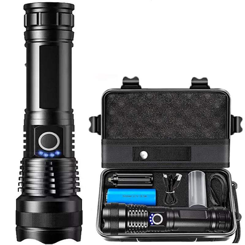 Lanterna LED MIKENOON – Recarregável, Zoom Telescópico, Corpo em Alumínio