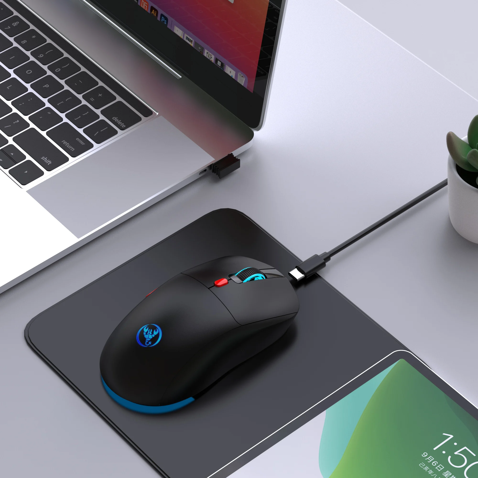 Rato Sem Fios HXSJ T20 - 3600 DPI, RGB e Design Ergonómico