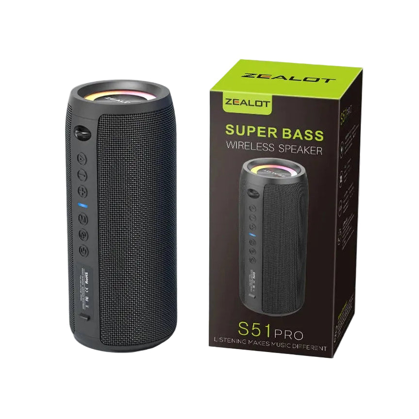 Coluna ZEALOT S51 Pro – Bluetooth, Portátil, 40W, Para Exterior, IPX6, Emparelhamento Duplo