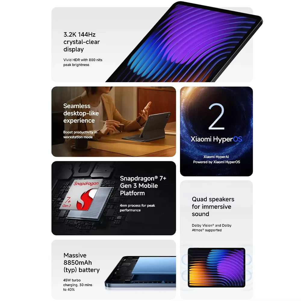 Tablet XIAOMI Pad 7 – 11.2” 3.2K 144Hz, HyperOS, Wi-Fi
