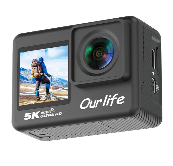 Câmara de Ação OURLIFE 5K + Acessórios - 5K30FPS e 4K/60FPS, Ecrã Tátil, Estabilização EIS