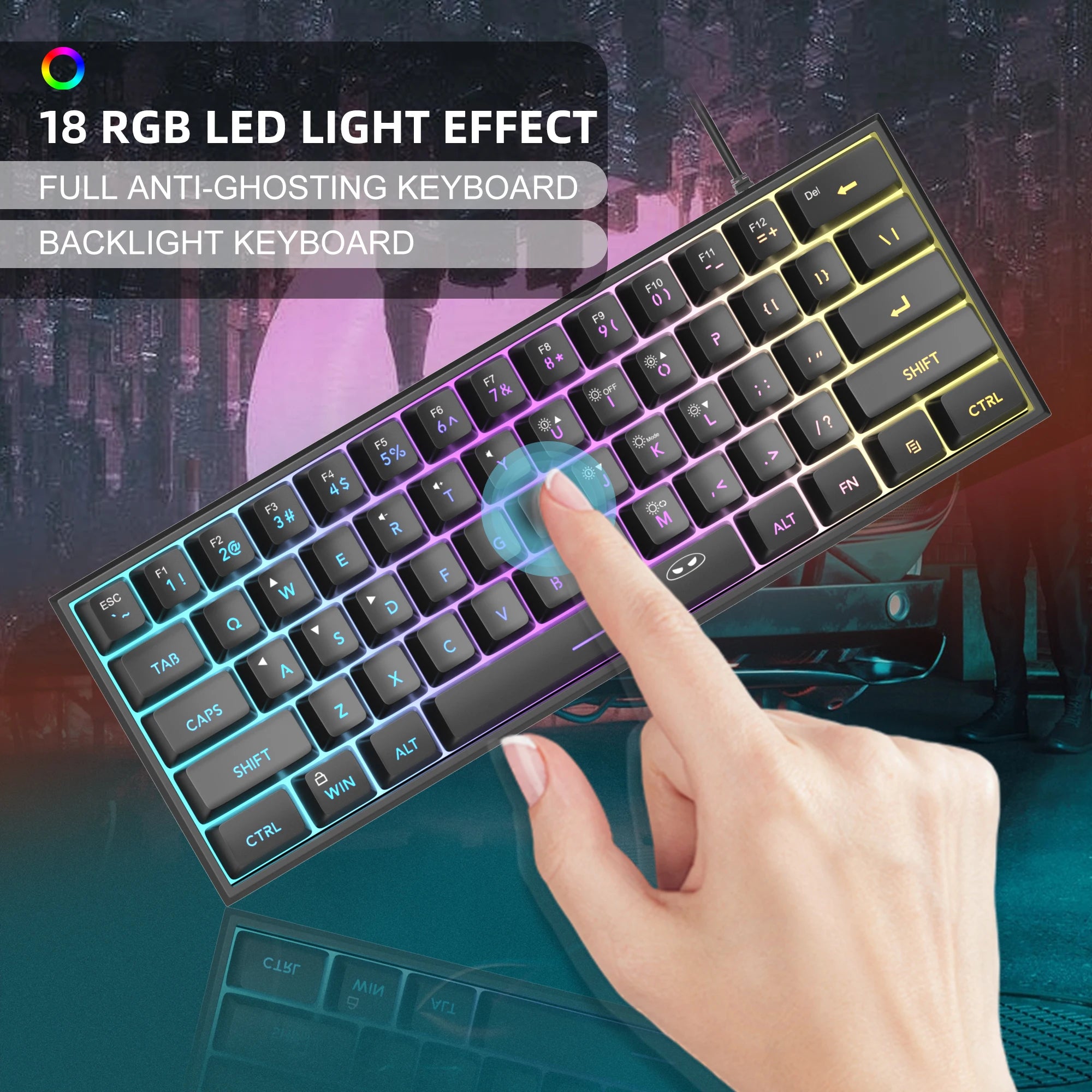 Teclado Gaming TS91 – 61 Teclas, RGB, Membrana Estilo Mecânico, IPX4