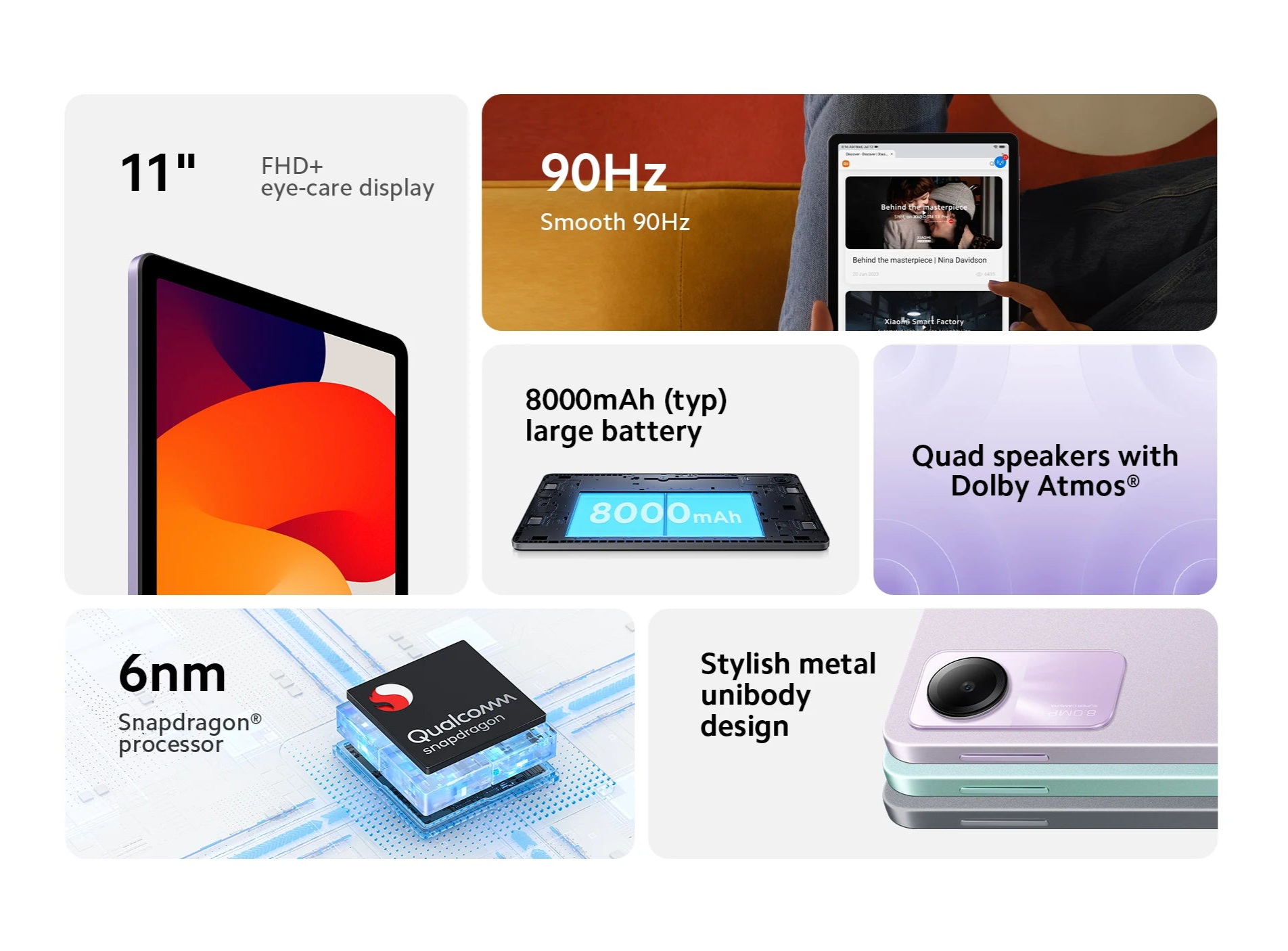 Tablet Redmi Pad SE – Ecrã 11 polegadas, Octa-Core Snapdragon 680, 256GB, Dolby Atmos