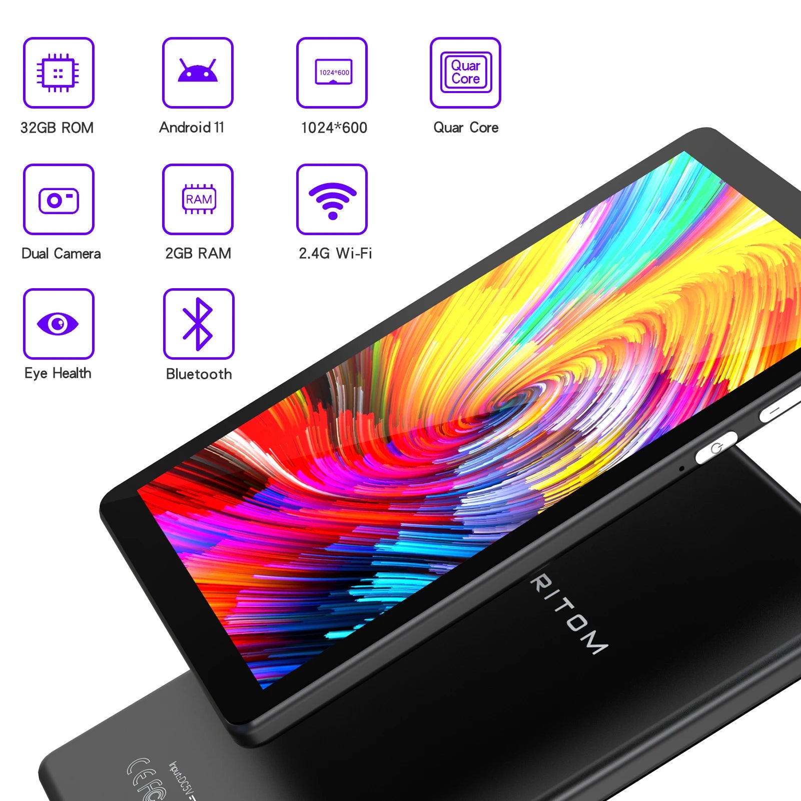 Tablet PRITOM P7 – Android 11, 7 polegadas, Quad-Core, 2GB RAM + 32GB, Capa Incluída