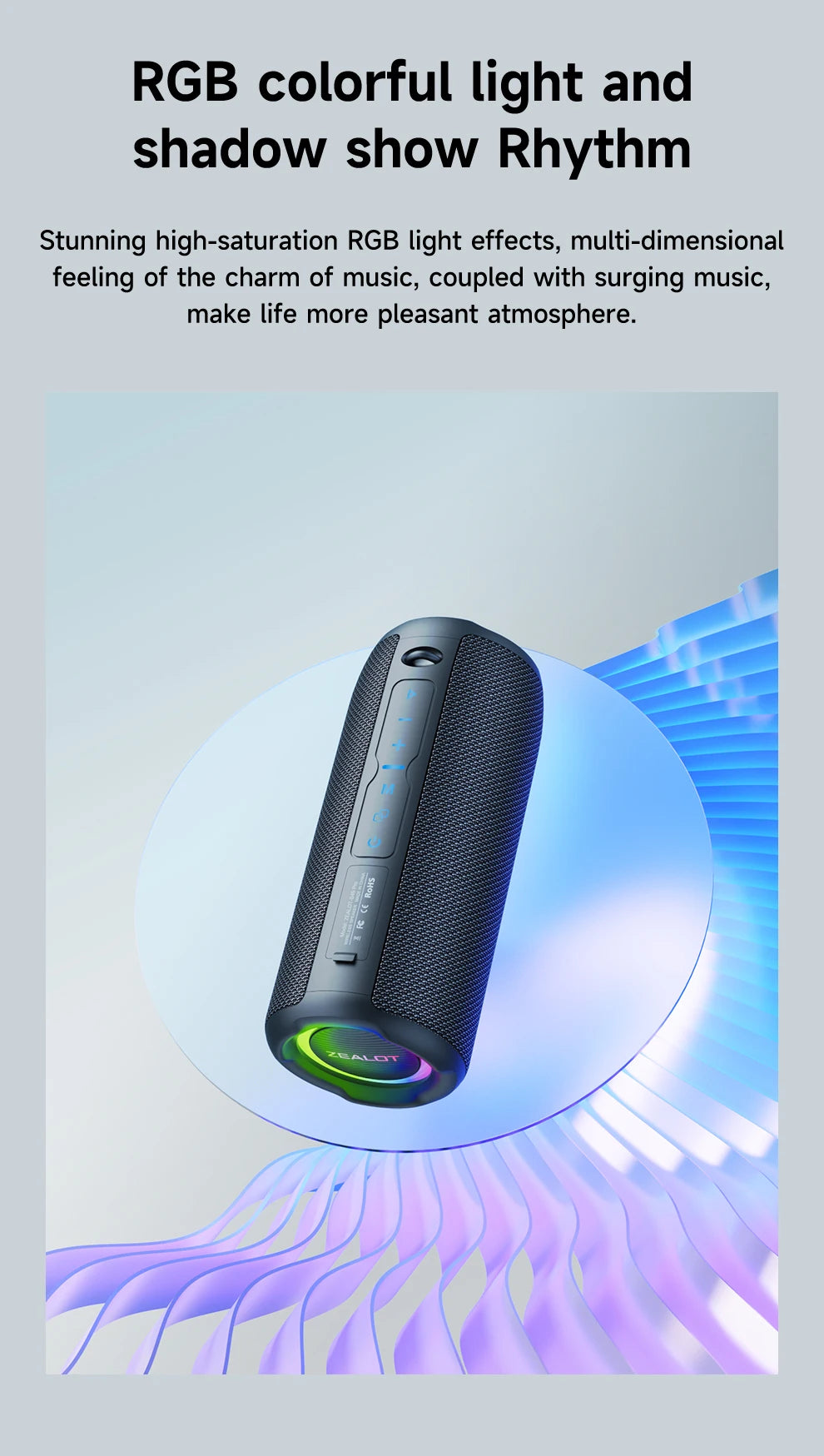 Coluna ZEALOT S49 Pro – Bluetooth, 20W, Som Estéreo 3D, IPX6