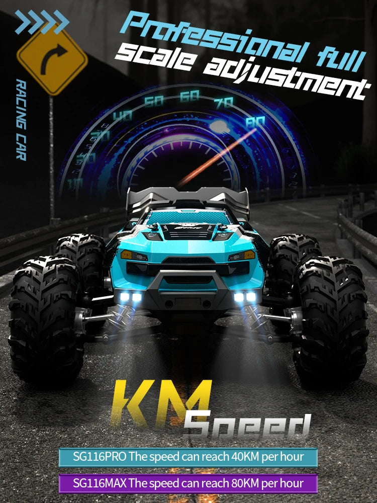 Carro Telecomandado 80KM/H - ZLL SG116 MAX – Brushless, 4WD, Estrutura Metálica e Luzes LED
