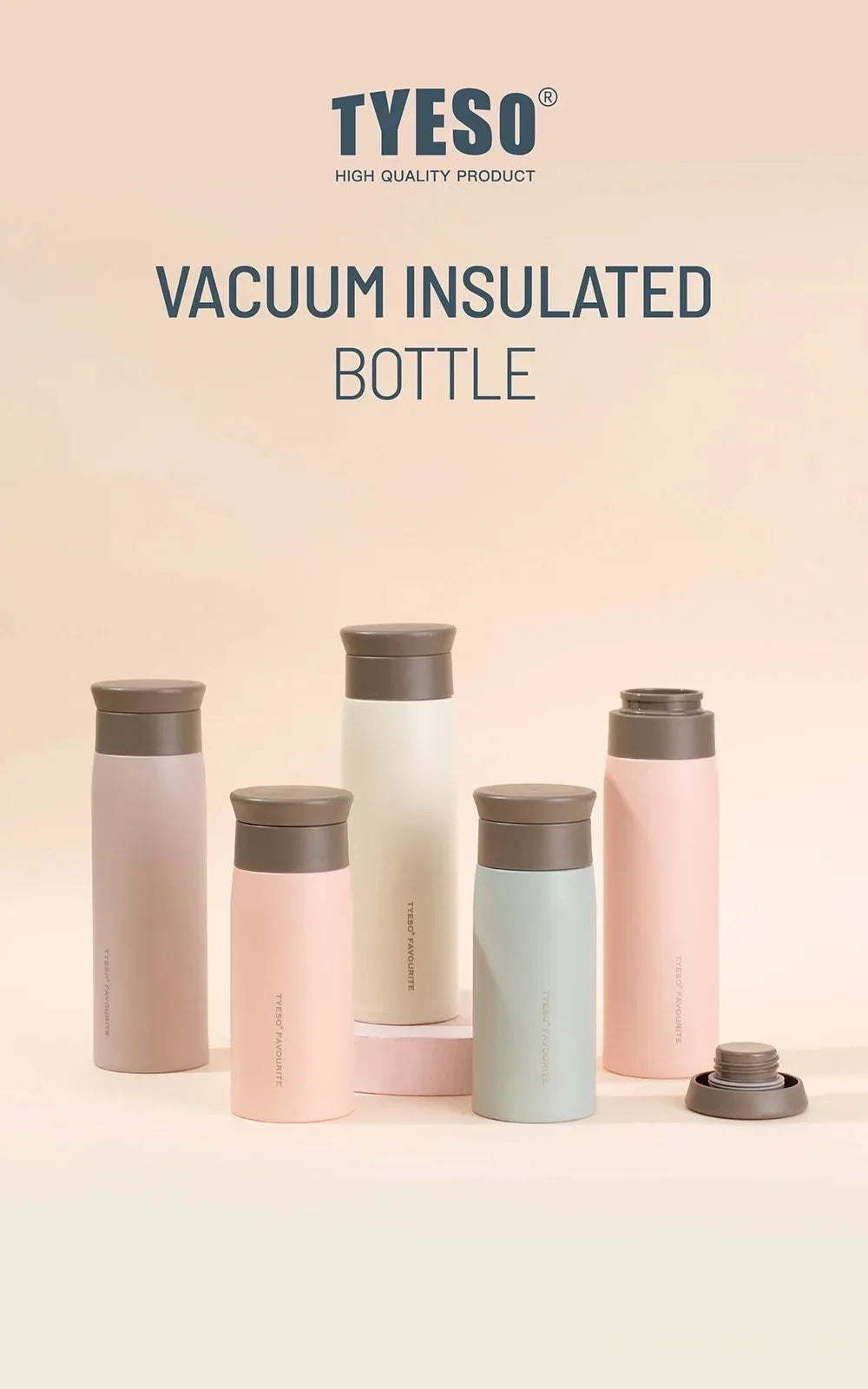 Garrafa Térmica TYESO – Aço Inoxidável 350ml ou 500ml, Isolamento a Vácuo, Tampa Anti-Fugas