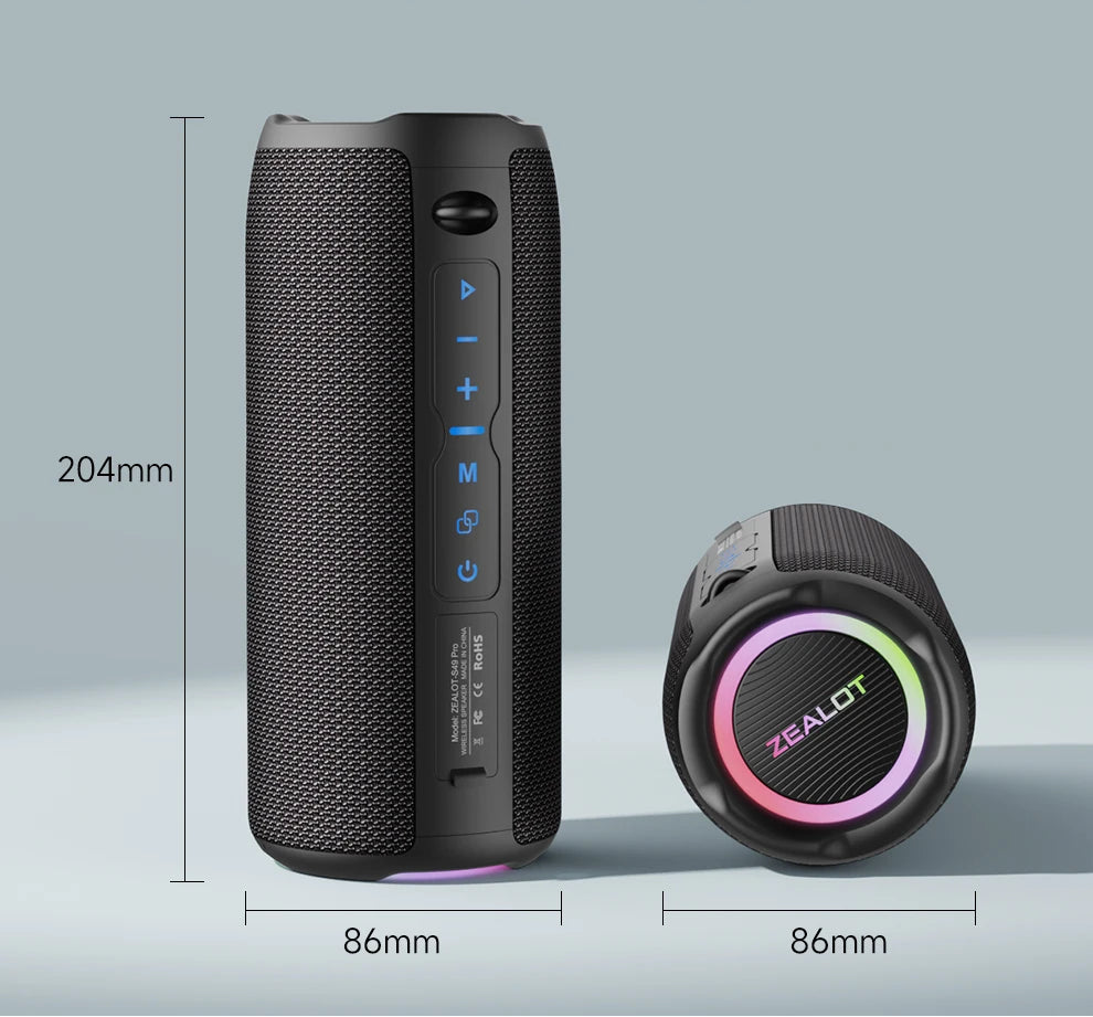 Coluna ZEALOT S49 Pro – Bluetooth, 20W, Som Estéreo 3D, IPX6