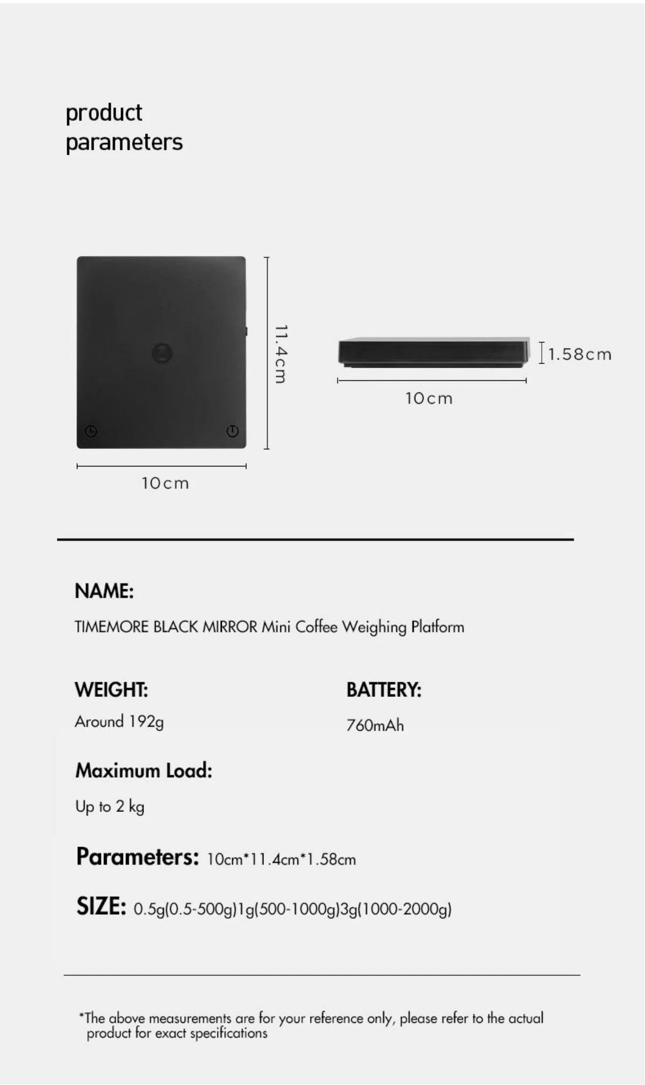 Balança Digital TIMEMORE Black Mirror Mini – Precisão 0,1g, Temporizador, USB