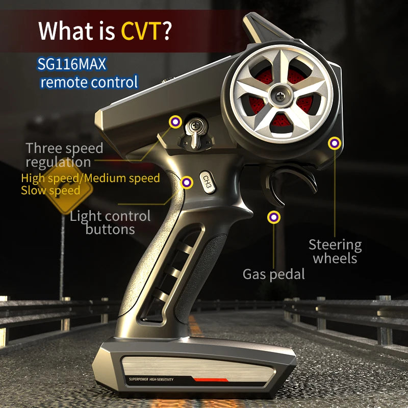 Carro Telecomandado 80KM/H - ZLL SG116 MAX – Brushless, 4WD, Estrutura Metálica e Luzes LED