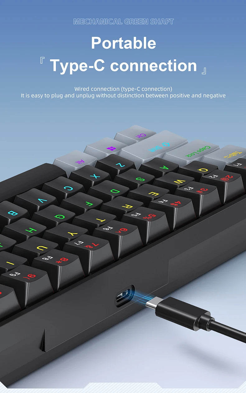 Teclado Mecânico APAYADO K61 – 61 Teclas, RGB Multicor, Switches Azuis e Vermelhos