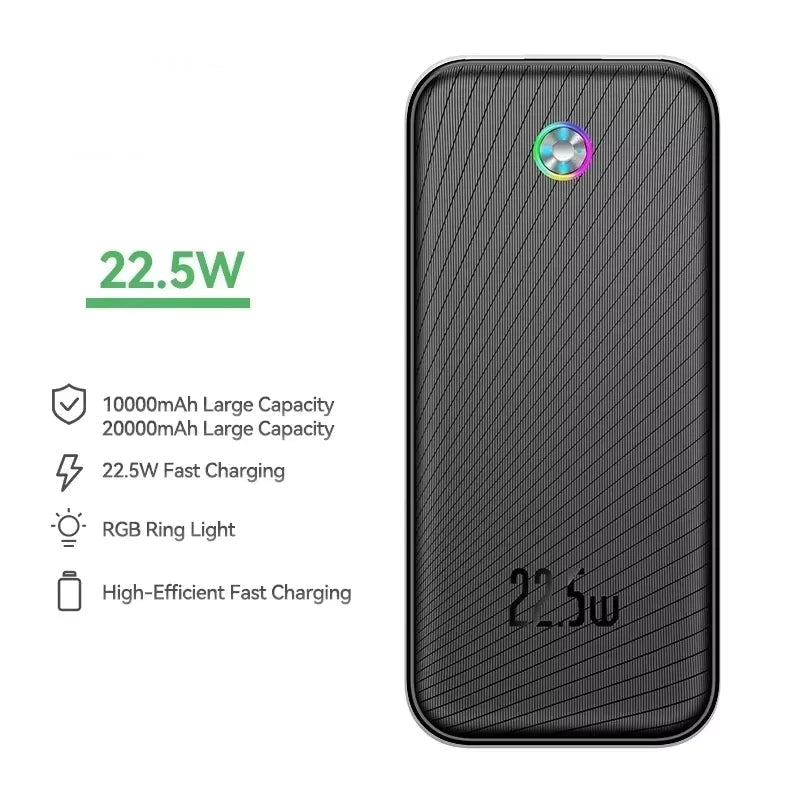 Power Bank ROCOREN - 20000mAh, Saída 35W, Carregamento Ultra-Rápido