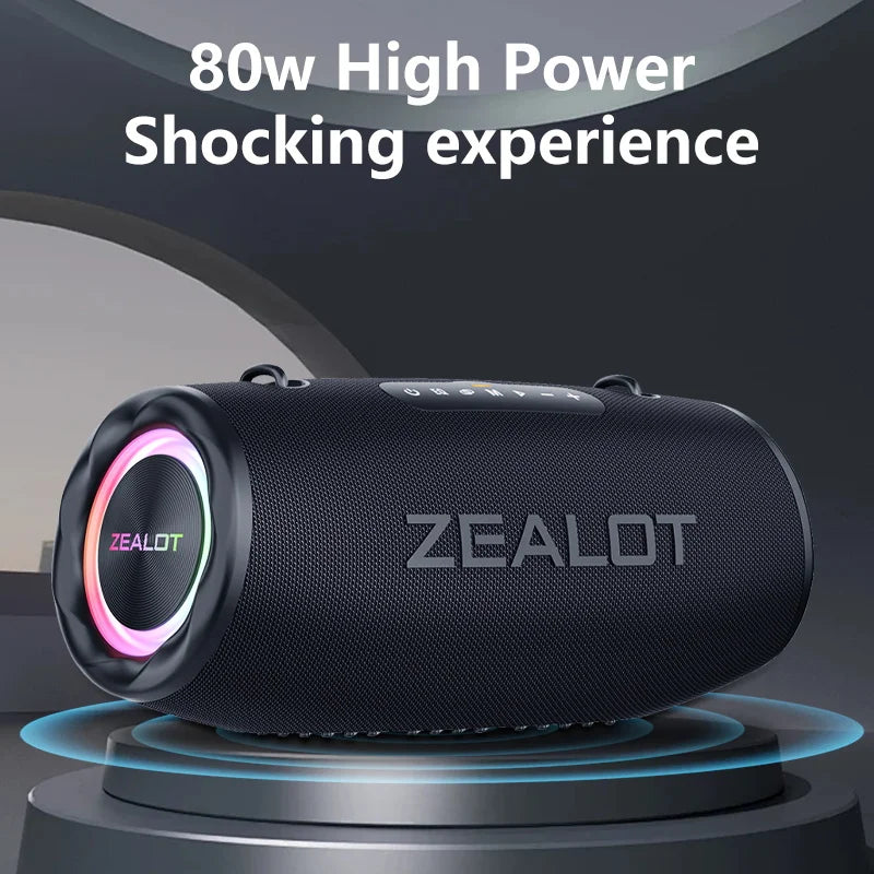 Coluna ZEALOT S87 – Bluetooth, 80W, Volume Elevado, Subwoofer Integrado, IPX6