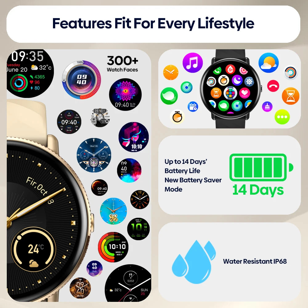 Smartwatch ZEBLAZE GTR 3 Pro - Strava, Amoled, Monitorização de Saúde, Modos Desportivos, Chamadas Bluetooth e Funcionalidades Avançadas