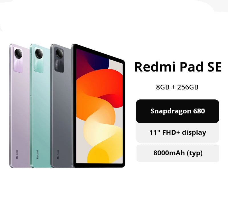 Tablet Redmi Pad SE – Ecrã 11 polegadas, Octa-Core Snapdragon 680, 256GB, Dolby Atmos