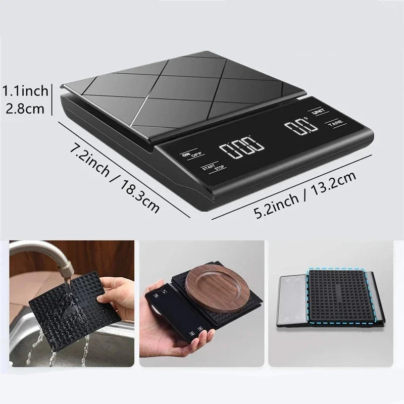 Balança de Cozinha Digital com Temporizador – Precisão 0,1g, Capacidade 3kg, LCD