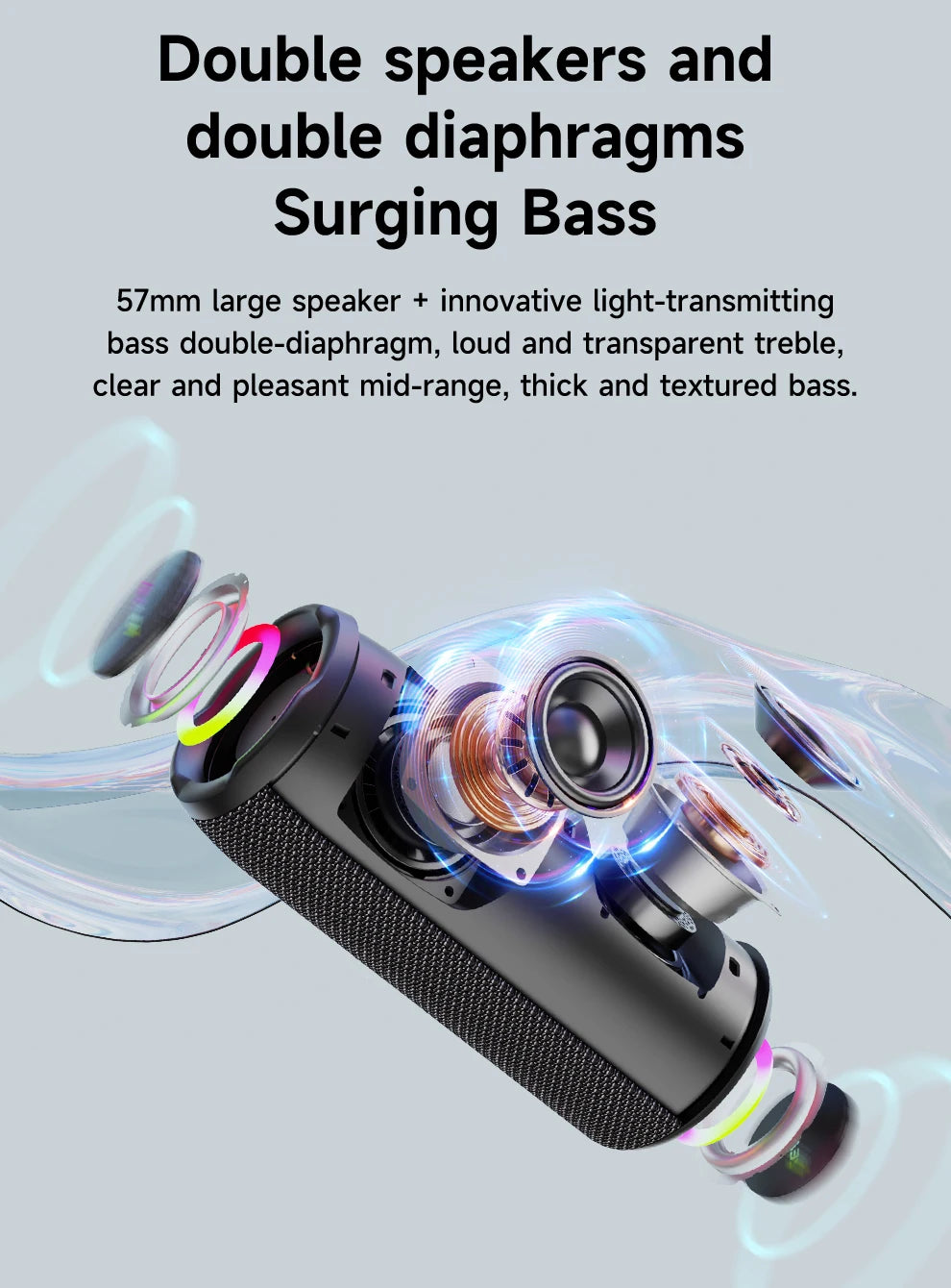 Coluna ZEALOT S49 Pro – Bluetooth, 20W, Som Estéreo 3D, IPX6