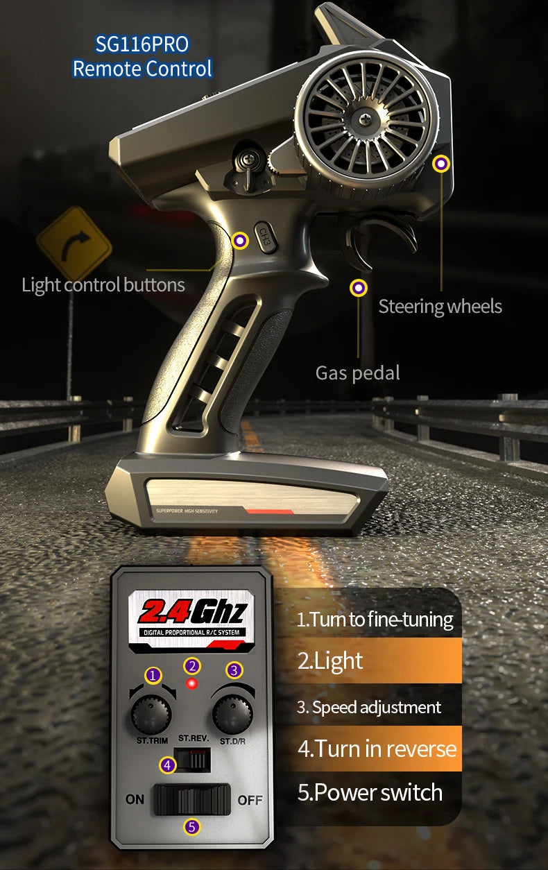 Carro Telecomandado 40KM/H - ZLL SG116 PRO – 4WD, Suspensão Independente e Luzes LED