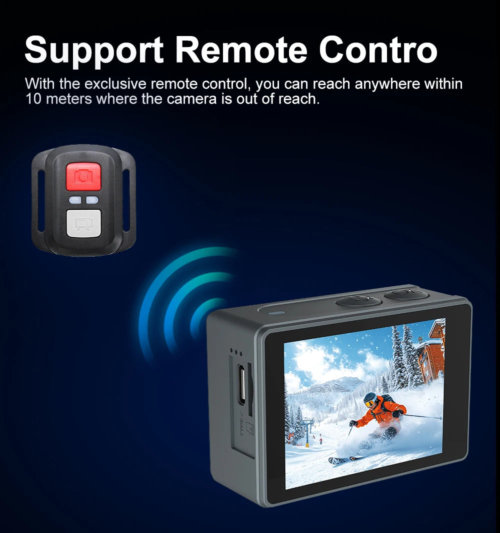 Câmara de Ação OURLIFE MTR40 + Acessórios – 5K 30FPS, Ecrã Tátil, Estabilização EIS, Zoom 5x