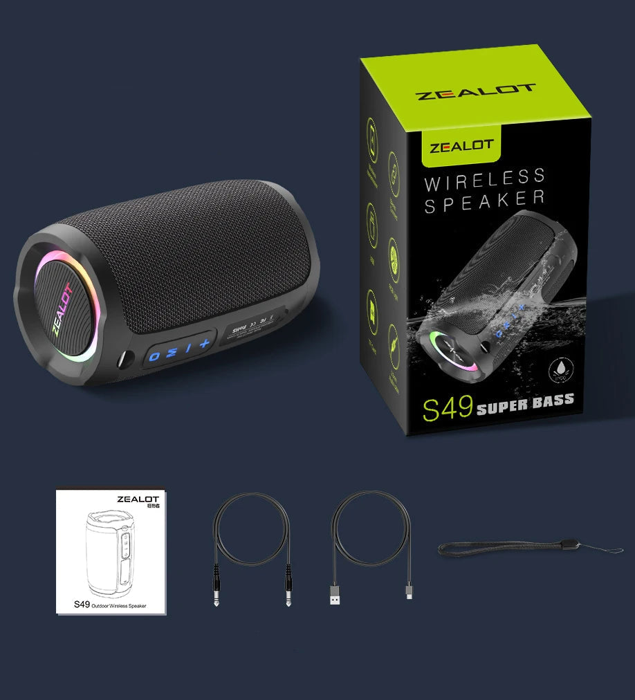 Coluna ZEALOT S49 – Bluetooth, 20W, Graves Potentes, IPX7, Bluetooth