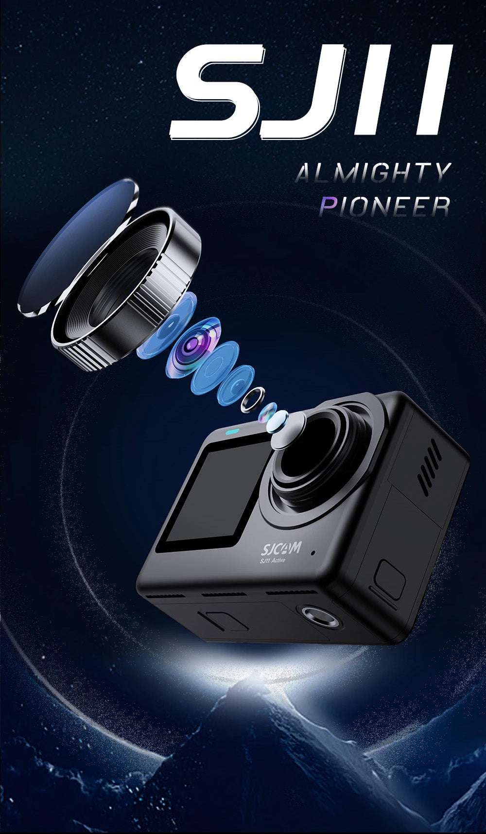 Câmara SJCAM SJ11 Active - 4K, Duplo Ecrã Touch, Wi-Fi, 5G, Zoom 8X