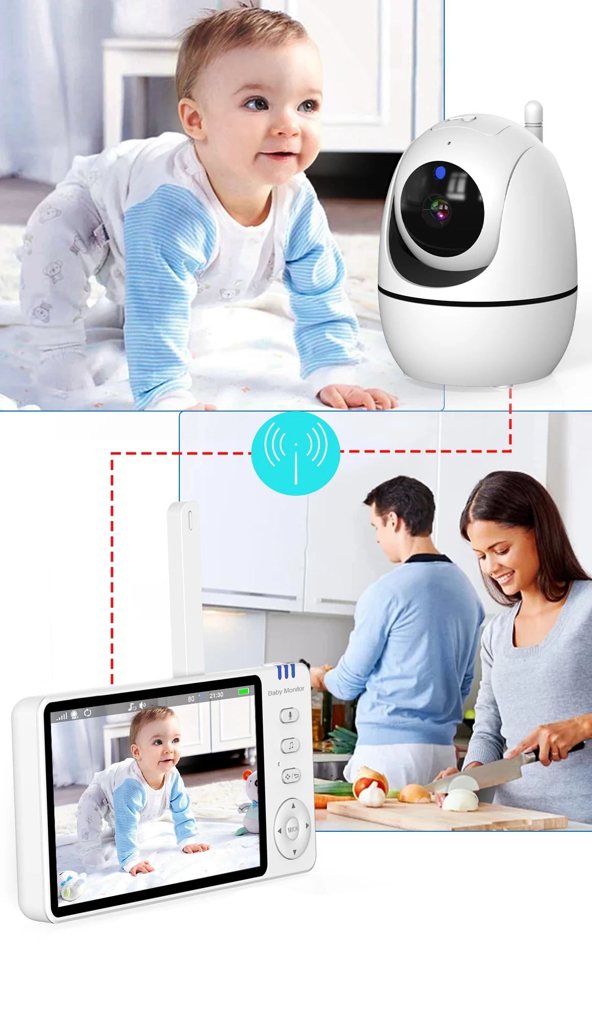 Tablet Monitor de Bebé EYE4U com Câmera - Zoom, Sensores de Temperatura e Som, Visão Noturna
