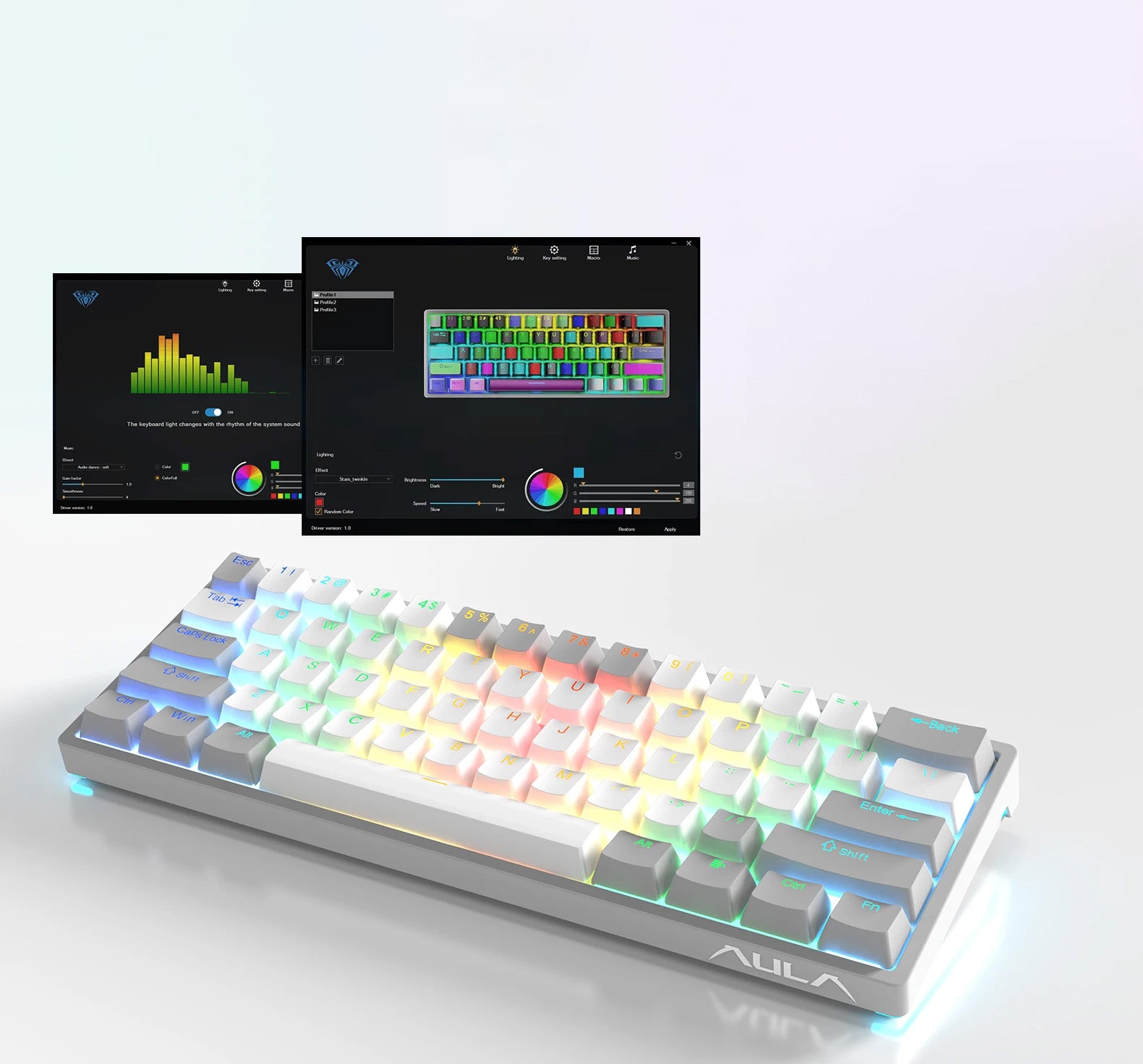 Teclado Mecânico - AULA F3261 RGB - 61 Teclas e Switches Vermelhos