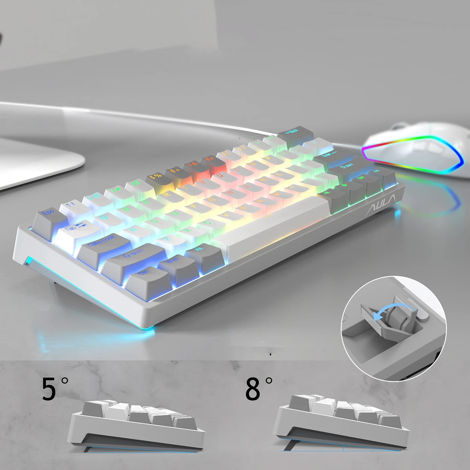Teclado Mecânico - AULA F3261 RGB - 61 Teclas e Switches Vermelhos