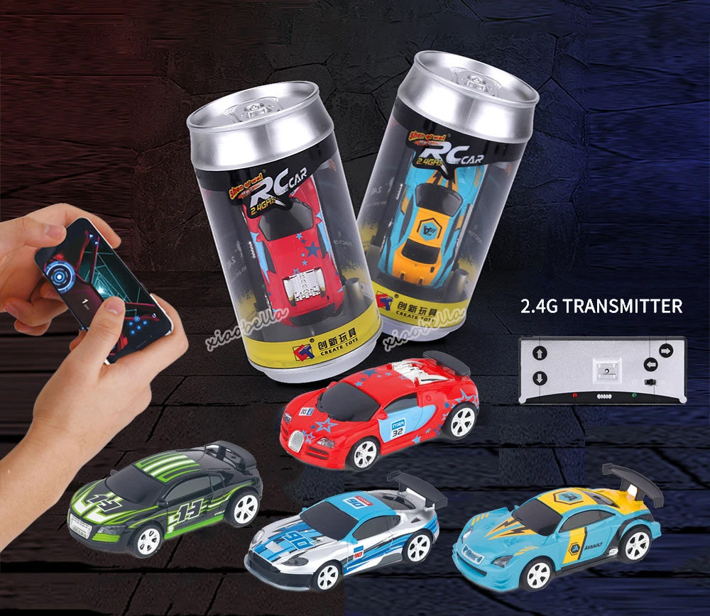 Mini Carro RC 1:58 - Carro Telecomandado em Lata, 2.4GHz, Embalagem em Lata PVC